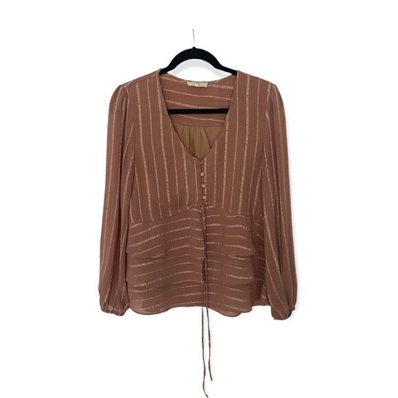 Entro Dusty Pink Ruffle Hem Blouse Long Sleeve Boho Top Size S - Picture 2 of 4